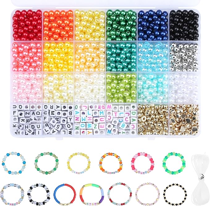 1260 Pcs Pearl Beads Bracelet Making Kit 6mm Pearl Beads for Crafts Friendship Bracelet Kit 6mm Beads for DIY Crafts