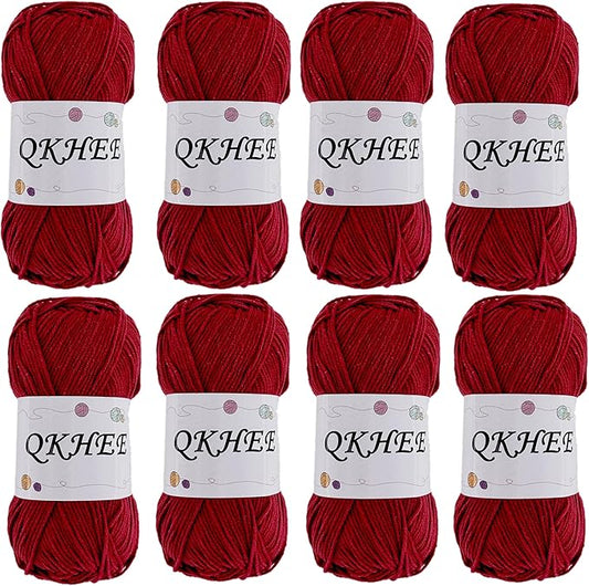 QKHEEYarn for Crocheting and Knitting 8 * 1.76 Oz (50G) /195yd, Fine/Fingering Weight (1), 60% Cotton 40% Acrylic Soft Yarn kit for Making Granny Squares and amigurumi (Cherry Red)