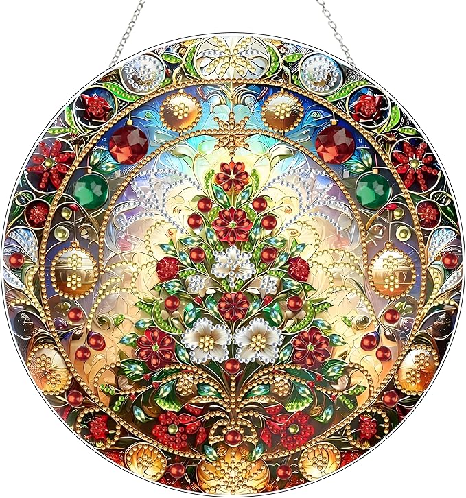 Diamond Art Hanging Kit for Adult,Special Shaped Rhinestone,DIY Acrylic Diamond Art Painting Window Pendants Home Garden Wall Hanging Kits Hanging Ornament,Double Sided. (Christmas Trees-1)