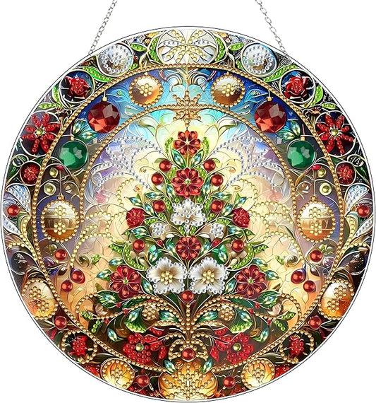 Diamond Art Hanging Kit for Adult,Special Shaped Rhinestone,DIY Acrylic Diamond Art Painting Window Pendants Home Garden Wall Hanging Kits Hanging Ornament,Double Sided. (Christmas Trees-1)