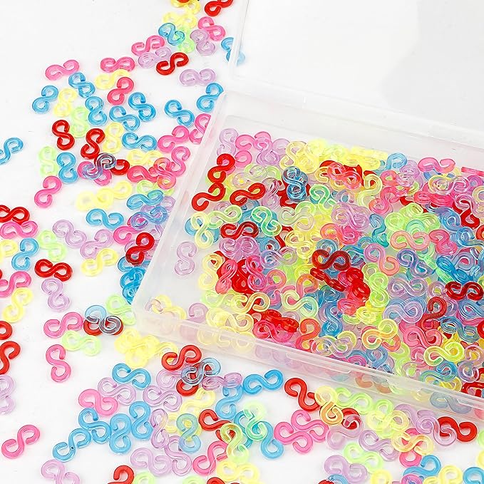 QONCV S Clips, Loom Rubber Plastic Band Clips, 500 Pieces, Colorful, Bracelets DIY Making Refill Kit, Connectors Refills, Loom Bracelets DIY Handicrafts, Exquisite Gadgets
