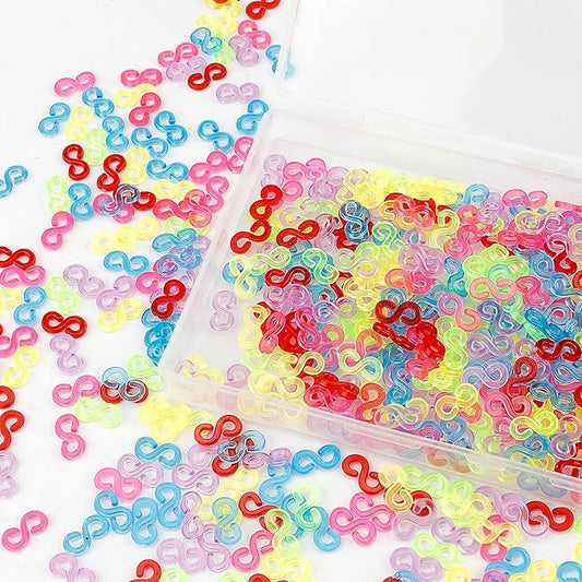 QONCV S Clips, Loom Rubber Plastic Band Clips, 500 Pieces, Colorful, Bracelets DIY Making Refill Kit, Connectors Refills, Loom Bracelets DIY Handicrafts, Exquisite Gadgets