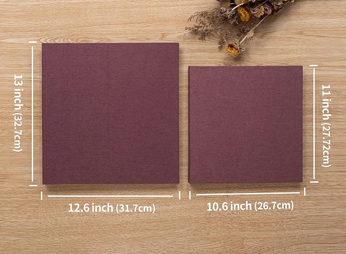 Large Photo Album Self Adhesive 4x6 8x10 10x12 13"x12.8" Magnetic Scrapbook Album 12.6"x11" Inch 40 Pages Linen Cover DIY Photo Album with A Metallic Pen and DIY Stickers(Purple)