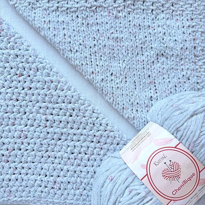 Chenillique Velvet Chenille Yarn for Crocheting, 4 Skeins, 856Yds/400G, Free Patterns, Beginners Friendly - Soft Baby Yarn for Knitting Baby Blanket - #4 Medium Worsted Weight - Cloud Sprinkles