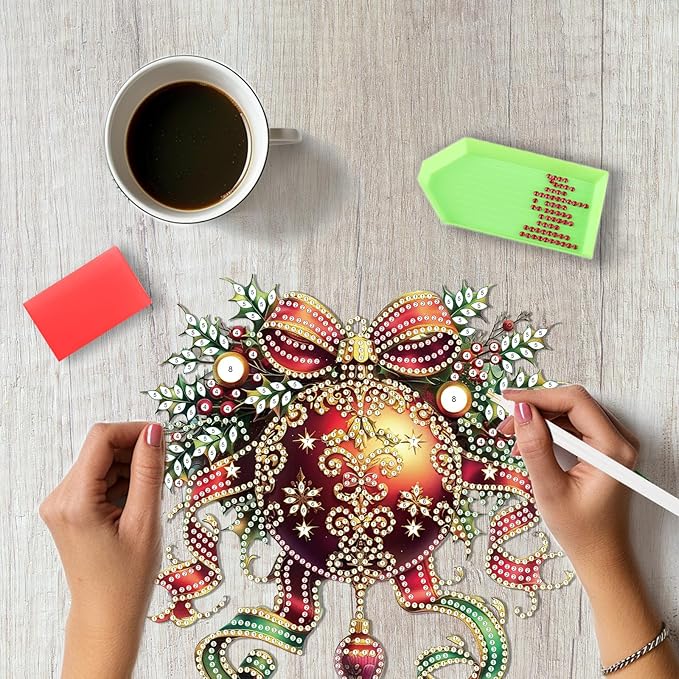 SENQAO Christmas Ball Diamond Art Hanging Kits for Adults Beginners, DIY Acrylic 5D Special Shaped Crystal Diamond Gem Art Painting Hanging Ornament for Home Wall Decor and Gift