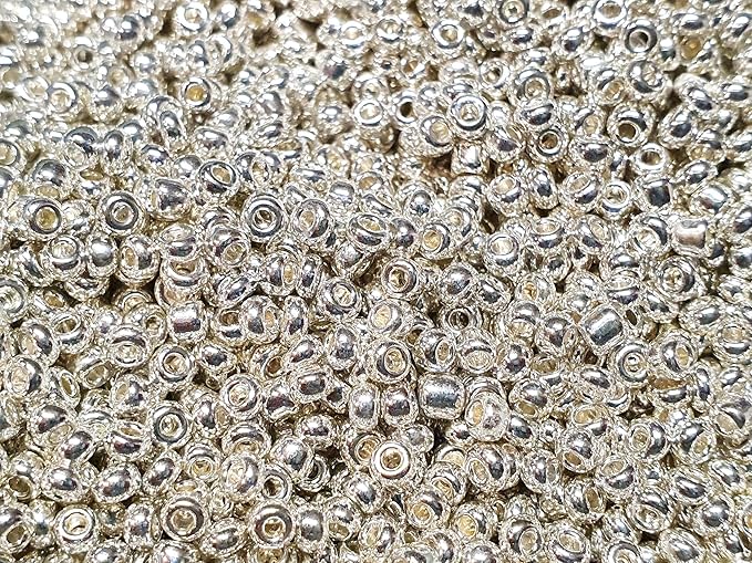 Perlin Glass Seed Beads 2mm 11/0 Round Mini Small Pony Beads 6500pcs for Jewelry Making Earrings Bracelets Pendants Waist DIY Handmade Metallic Color Kit (Silver Shiny)