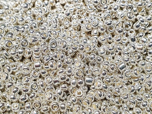 Perlin Glass Seed Beads 2mm 11/0 Round Mini Small Pony Beads 6500pcs for Jewelry Making Earrings Bracelets Pendants Waist DIY Handmade Metallic Color Kit (Silver Shiny)