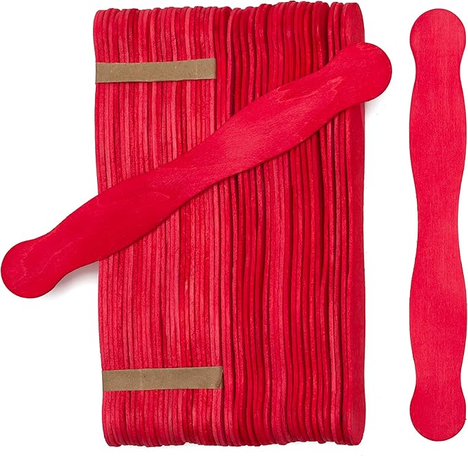 Wooden Red 8" Fan Handles, Wedding Programs, Paint Mixing, Pack 50, Jumbo Craft Popsicle Sticks for Auction Bid Paddles, Wooden Wavy Flat Stems for Any DIY Crafting Supplies Kit, by Woodpeckers