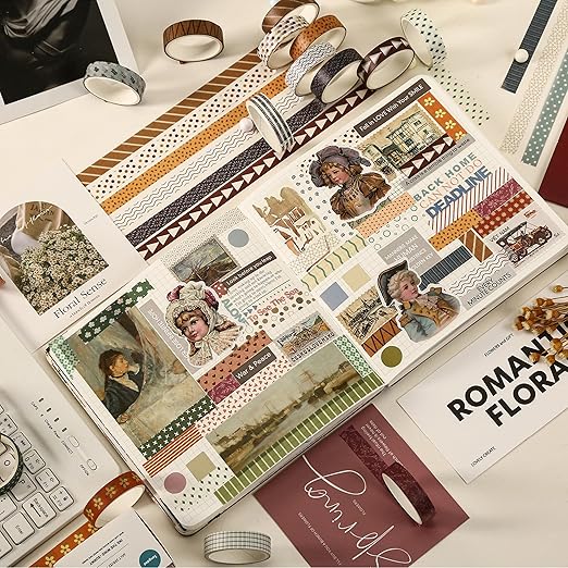 YUBBAEX 20 Rolls Basic Patterns Washi Tape Set Skinny Masking Creative Decorative Tapes, Designer's Selection (Collection 3-Elegance)