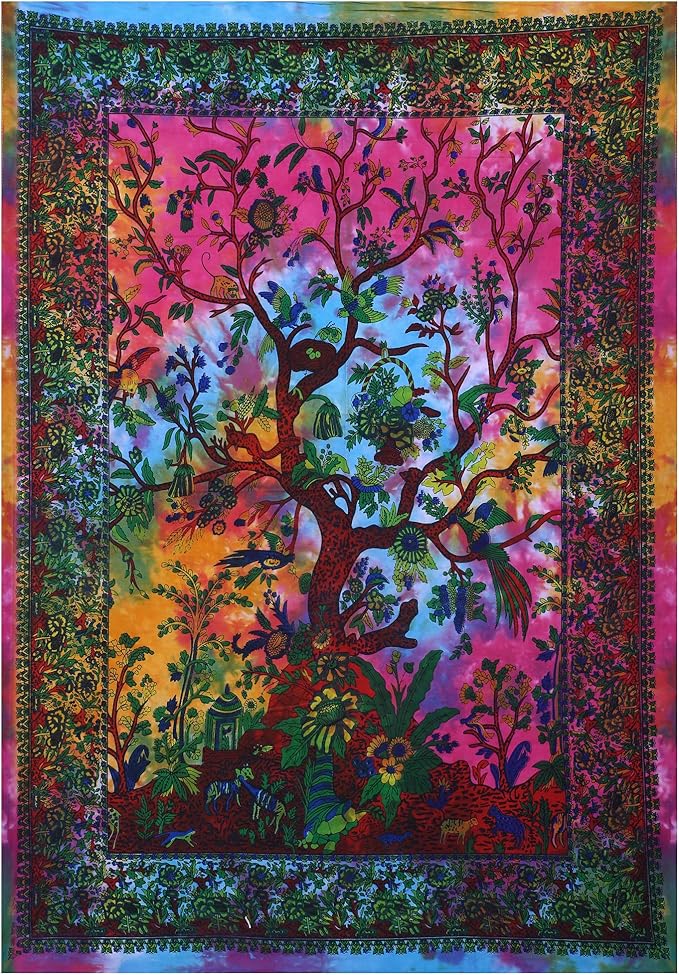 the art box tapestry rainbow tree of life wall hanging – indian cotton poster, small picnic sheet, wall decor, blanket, wall art for bedroom (30x40 inch)