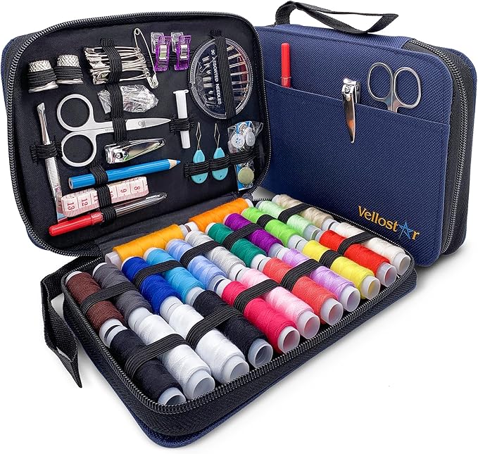 Easy to Use Navy Blue Sewing Kit for Adults and Kids - Needle and Thread Kit with Sewing Supplies and Accessories for Fixing Buttons & Small Repairs, Basic Travel Mending Set for Beginners