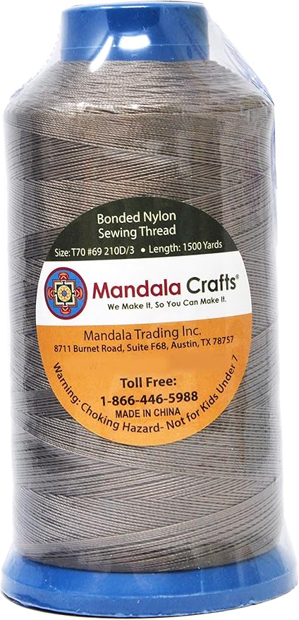 Mandala Crafts Bonded Nylon Thread Dark Beige Heavy Duty Sewing Threads - 1500 YDs Size 69 210D T70 Tex 70 Thread for Leather Jeans Weaving Outdoor Marine Upholstery Threads