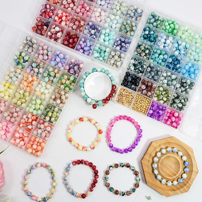 70 Colors 8mm Round Glass Beads for Jewelry Making, 1600Pcs Baking Paint Bead Bracelet Making Kit, with Gold Spacer Beads and Charms Beads Set, DIY Crafts Gifts for Women Men