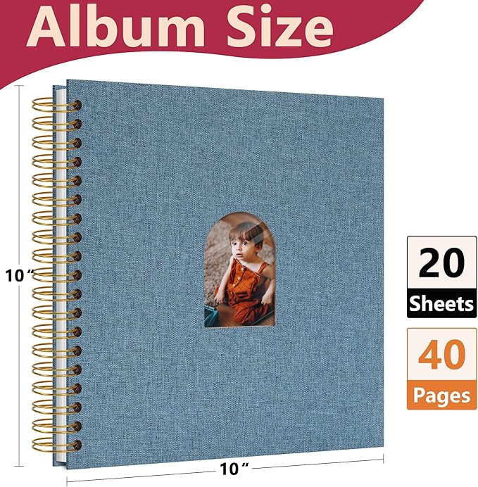 Vienrose 10X10 Inch DIY Scrapbook Album Linen Arch Window Photo Album 20 Blank Pages Scrap Book Photo Albums for Wedding Baby Shower, Navy Blue