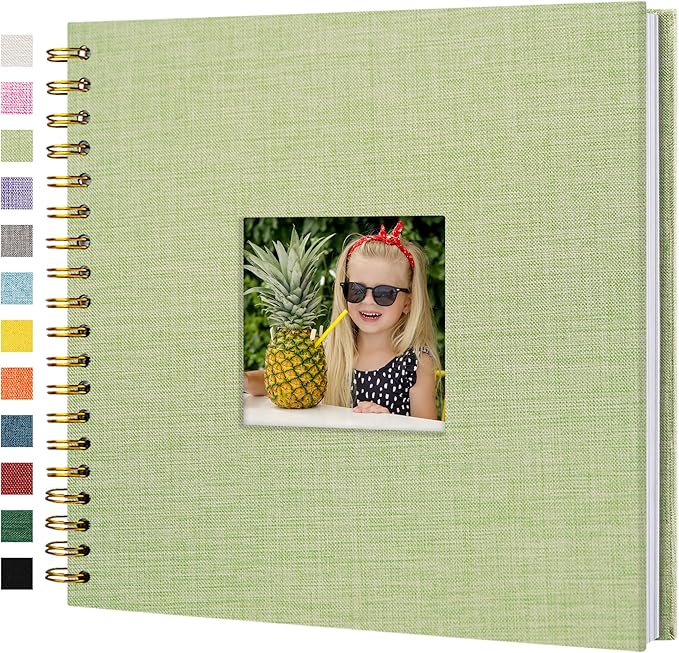 Scrapbook Photo Album Linen Cover, 10 x 10 Inch Hardcover Kraft White Pages Memory Book, for Travel Wedding Guest Book Christmas Baby Shower (20 Sheets/ 40 Pages,Grassgreen)