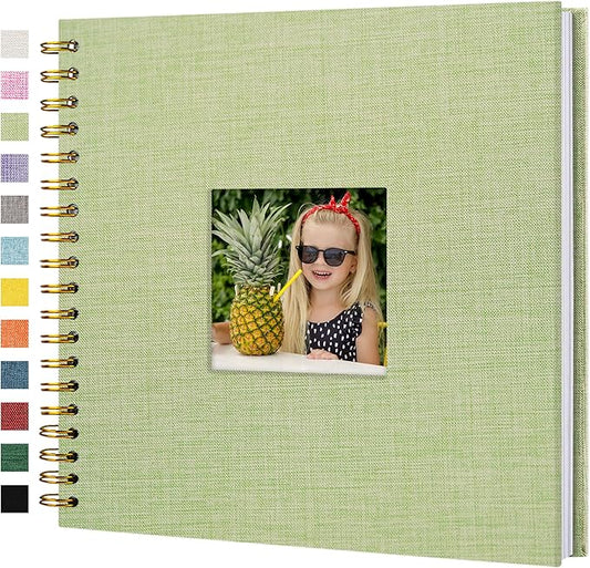 Scrapbook Photo Album Linen Cover, 10 x 10 Inch Hardcover Kraft White Pages Memory Book, for Travel Wedding Guest Book Christmas Baby Shower (20 Sheets/ 40 Pages,Grassgreen)