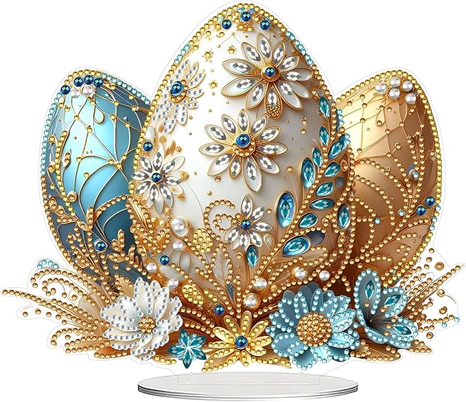 JJFox DIY Tabletop Diamond Art Painting Kit，Desktop Ornament Special Shaped Rhinestone Desk Placement Ornament，Home Stand Up Gem Painting Craft Kit Gift Double Sided (Easter Egg-2)