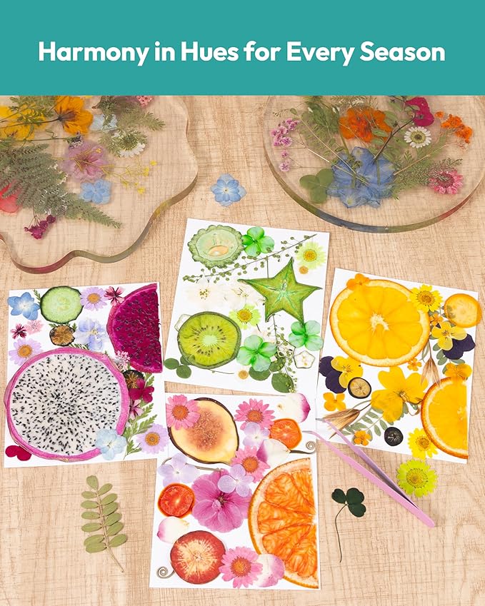 Resiners Dried Pressed Flowers for Resin Molds, Real Natural Dried Flowers Dry Leaves kit for Scrapbook Supplies Card Making Resin Jewelry Making Soap Candle DIY Crafts (Bright Fruit 80pcs)