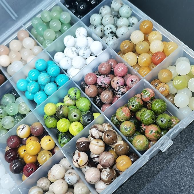 504pcs 8mm Natural Round Stone Beads Gemstone Beading Hole Size 1mm Crystal Energy Stone Healing for Bracelet Necklace Earrings Jewelry Making(24 Colors-1,8mm)