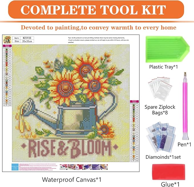 igoodom Diamond Art Kits for Adults, Sunflower Diamond Painting Kit, Full Drill Round Sunflower Diamond Art Kits, DIY Gem Art and Crafts for Home Wall Decor Gift 14x14inch