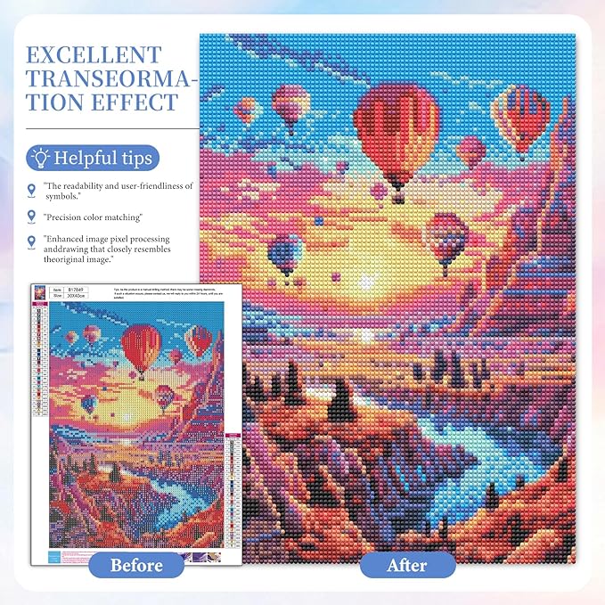 Diamond Art Kits for Adults Hot Air Balloon, 5D Sunset Landscape Diamond Painting Kits for Beginners, DIY Mountains Lake Full Round Dots Drill Gem Art Kit for Gift Home Wall Decor 12 x 16 Inch