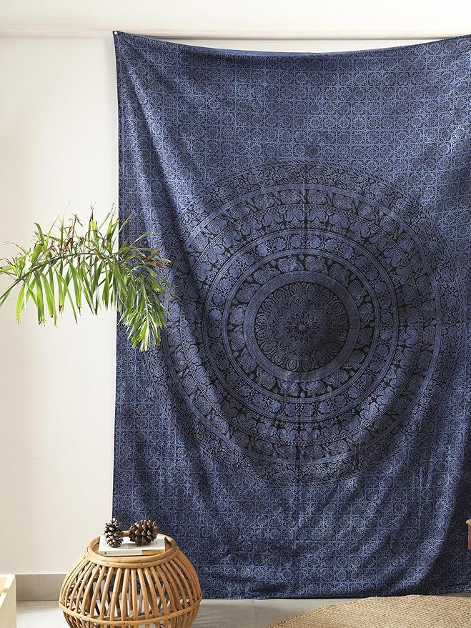 popular handicrafts twin mandala hippie tie dye psychedelic elephant tapestry wall hanging - indian maditation gypsy bohemian hippy dorm room decor blue82x54 inch