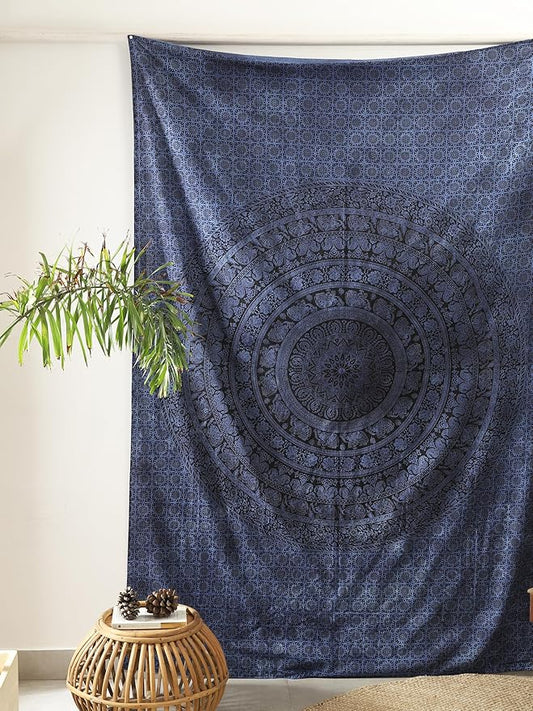 popular handicrafts twin mandala hippie tie dye psychedelic elephant tapestry wall hanging - indian maditation gypsy bohemian hippy dorm room decor blue82x54 inch