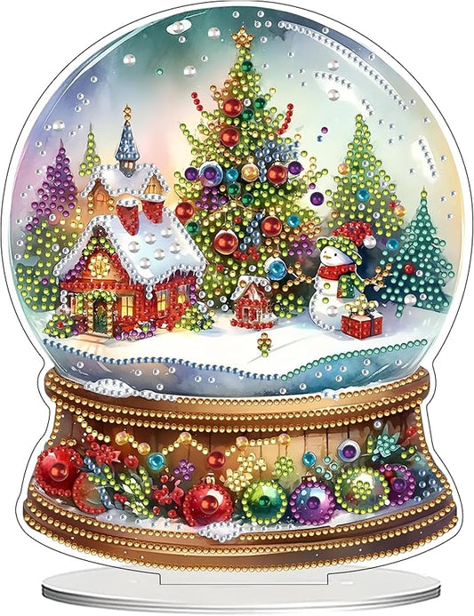 JJFox DIY Tabletop Diamond Art Painting Kit，Desktop Ornament Special Shaped Rhinestone Desk Placement Ornament，Home Stand Up Gem Painting Craft Kit Gift Double Sided (Christmas Crystal Ball)