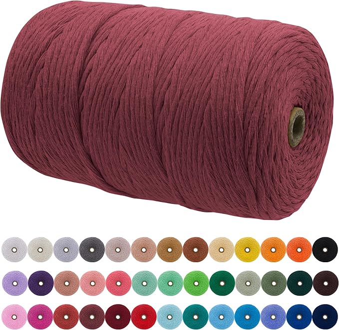 JeogYong Single Strand Macrame Cord 3mm x 218 Yards (656 Feet) Soft Cotton Rope Macrame Yarn 3 mm Macrame Cord, Macrame Supplies for Crafts Wall Hangings Plant Hangers Decorations (Rust Red)