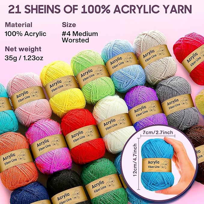 Spardar 74 pcs Crochet Kit, Crochet Kits for Beginners with Large Storage Bag, 20 Pcs Crochet Yarn, 16 Pcs Crochet Hooks, Crochet Accessories for Adults, Elderly and Beginners (Dark Purple)