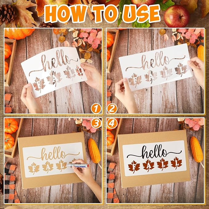 18 PCS Thanksgiving Stencils for Painting on Wood Fall Stecil for Adlts & Kids Autumn Pumpkin Leaves DIY Crafts Kit Templtes for Plain Door Wreath Hanger Door Mats Supplies