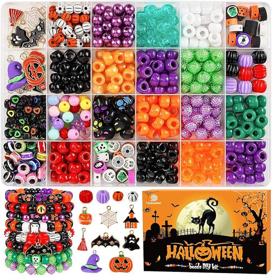 Dowsabel Bracelet Making Kit, Halloweens Beads for Bracelets Making Pony Beads Polymer Clay Beads Smile Face Beads Letter Beads for Jewelry Making, DIY Arts and Crafts Gifts