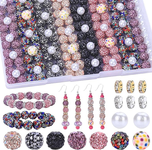 AIPRIDY Jewelry Making Beads Set, 300 PCS 10mm Rhinestone Clay Beads, 8mm Mixed Color Spacer Beads with Pearl and Floral Beads for DIY Jewelry Making (15# Mixed)