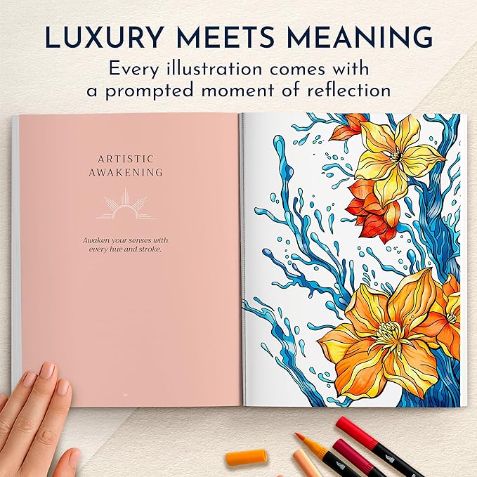 Adult Coloring Book for Women – Expressive Coloring Book with 32 Inspiring Reflection Prompts – Coloring Books for Adults Relaxation, 140gsm Paper, 8.5x11, Single-Sided, Perforated, Relaxation Gifts