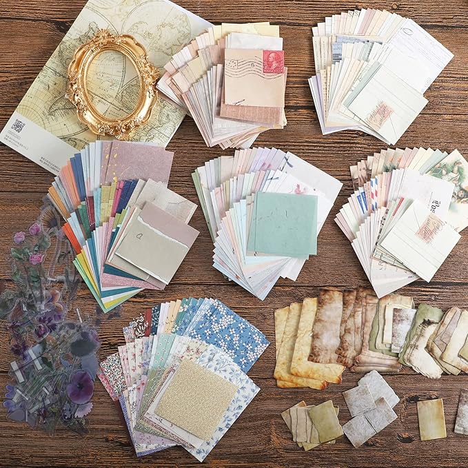 445 PCS Vintage Scrapbook Paper Journaling Scrapbooking Supplies Kit Aesthetic Decorative Craft Paper include 40 Sheet Flowers Stickers for Planner, Bullet Journaling, Junk Journal, Retro Crafts