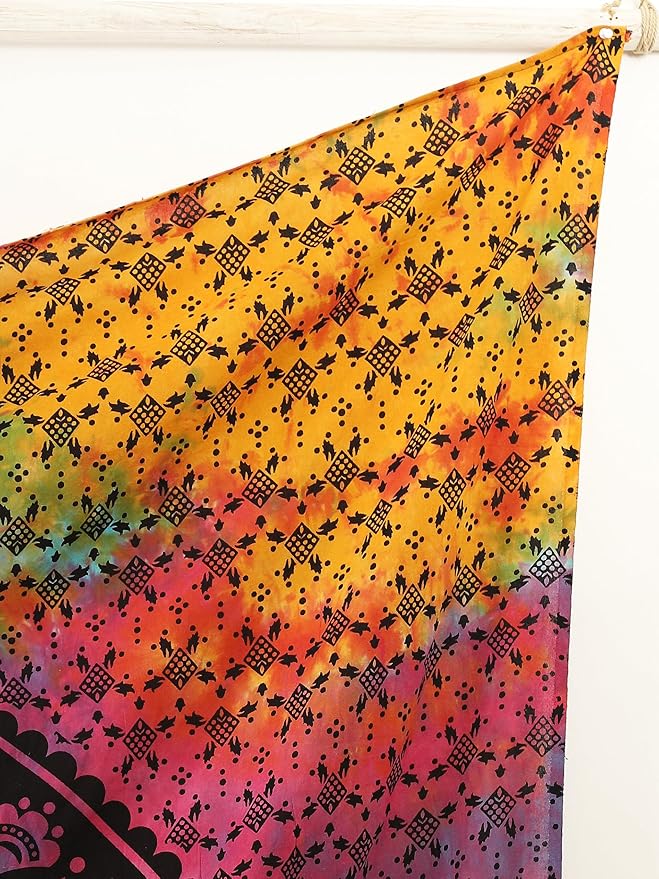 popular handicrafts queen mandala hippie hippy tie dye psychedelic ombre tapestry wall hanging - indian maditation gypsy bohemian dorm room decor multicolor black 81x88 inch