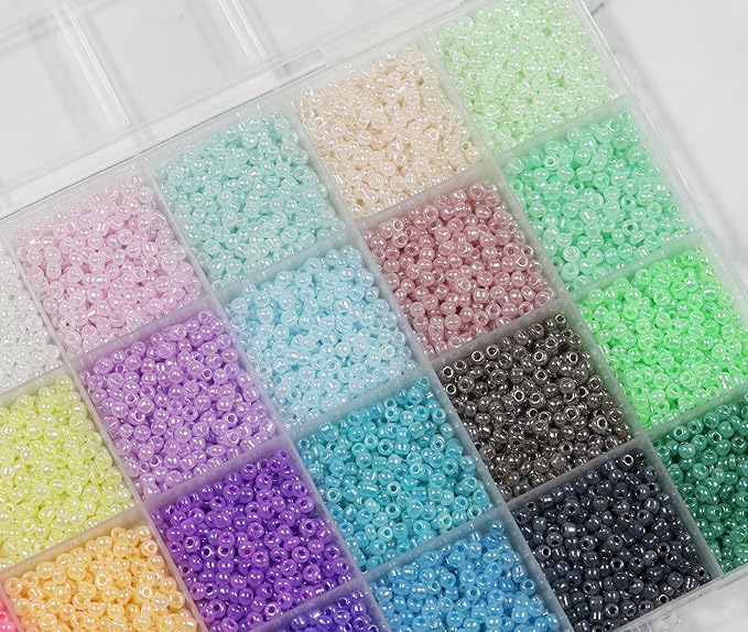 Size 3mm Glass Seed Beads 24 Ceylon Colors Total About 7200pcs,8/0 Seed Beads for Jewelry Making