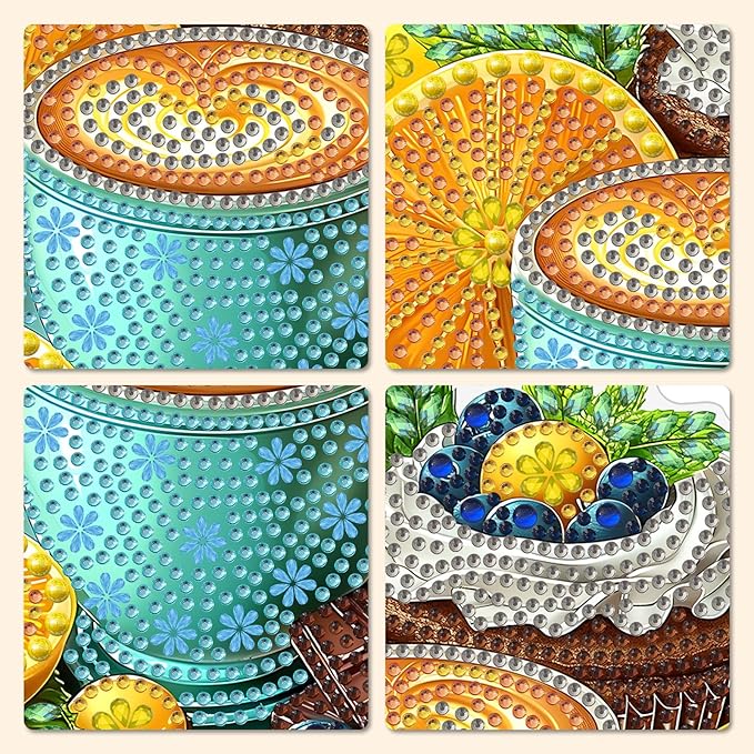 MXJSUA Coffee Lemon Diamond Art Hanging Kits for Adults Beginners, DIY Acrylic Special Shaped Crystal Diamond Gem Drills Pendant Art Painting Ornament for Home Wall Decor Gift 8x8 inch