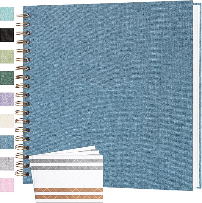 Scrapbook Photo Album 10x10 Inches 40 Pages Hardcover Kraft Paper Linen Cover Scrap Book Memory Book DIY Scrapbook Albums for Wedding Baby Boyfriend Travel Anniversary Family, Blue