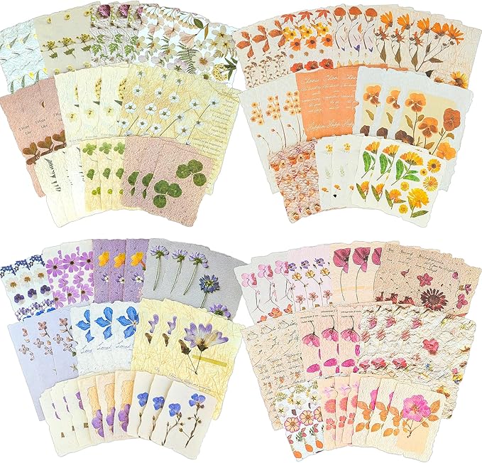120Pcs Floral Textured Scrapbook Paper - 4 pack Embossed Rice Decoupage Paper Craft Special Mixed for Scrapbooking Junk Journaling Supplies Planner Bullet Cards Making Collage Decorative DIY Materials