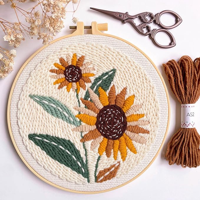 Myfelicity Punch Needle kit,Punch Needle Embroidery Kit - DIY Sunflower Design Starter Set with Threads, Fabric, Perfect for Handmade Crafts & Home Decor.