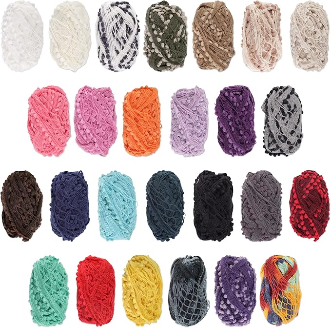 JubileeYarn Pom Pom Fishnet Yarn - 50g Mini Bonbons - Variety Pack - 6 Skeins