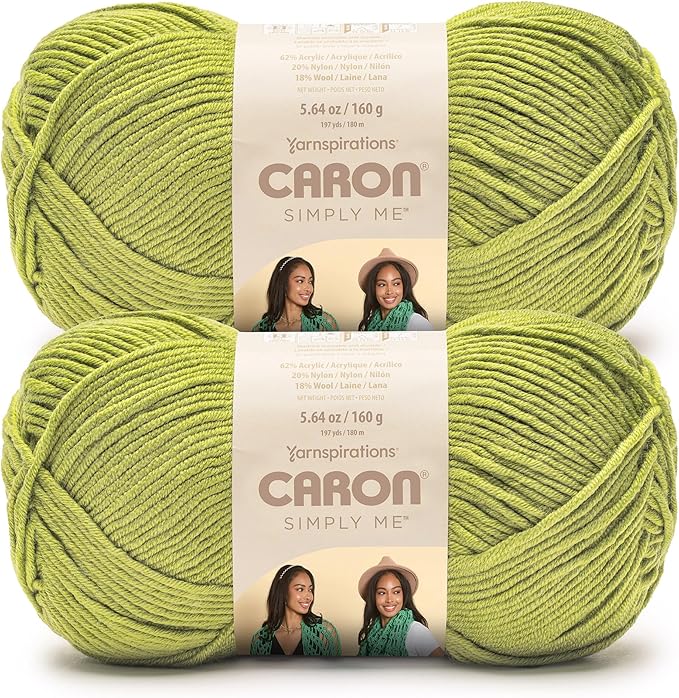 Caron Simply Me Olive Quartz Yarn - 2 Pack of 160g/5.64oz - 62% Acrylic, 20% Nylon, 18% Wool - #5 Bulky - 197 Yards - Knitting/Crochet