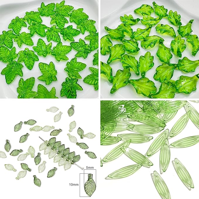 260PCS Green Leaf Beads for Jewelry Making - Acrylic Plant Charms DIY Crafts, Earring Necklace Bracelet Kit for Women
