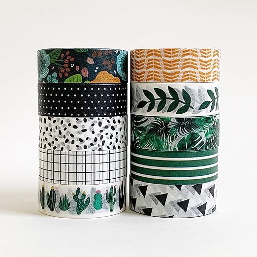 Washi Tape Set of 16 Rolls of 15 mm Wide Cute Decorative Washi Tape for Journaling, Scrapbook, Washy Crafts, Bullet Journals, Planners, DIY Décor, Craft Supplies For Adults & Kids (Meadow)