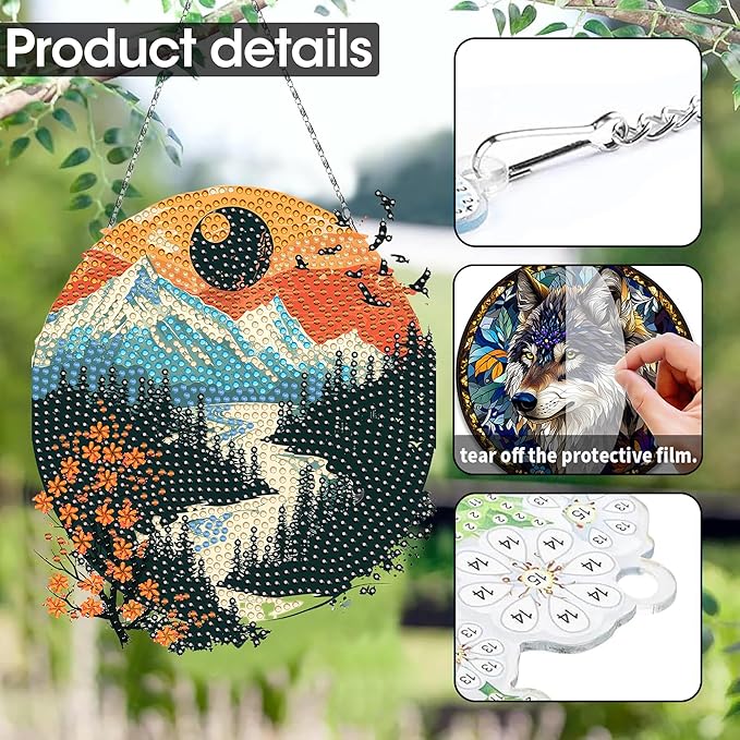SKRYUIE Scenery Hanging Diamond Art Kits for Adults Pendant Suncatcher, Special Shaped Crystal DIY Pearl Diamond Painting Kit, Gift for Mother Spring Summer Window Wreath Decor 7.83 x 6.69 Inch A5