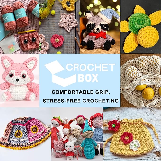Crochetbox Crochet Hooks Set, 9 Size 2mm(B)-6mm(J) Ergonomic Handles Crochet Hooks with Case for Arthritic Hands, Kintting Needle with Crocheting Tool for Crocheters