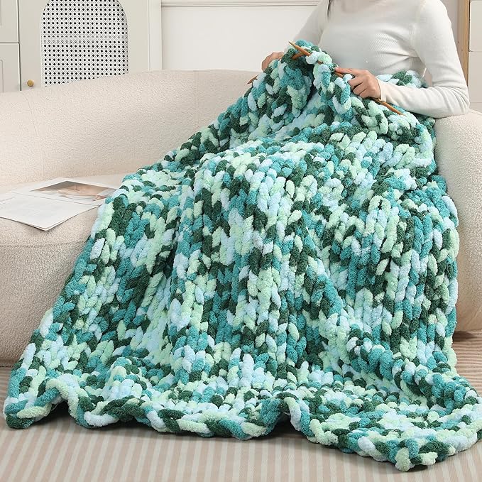 Chunky Chenille Yarn for Hand Knitting 8 Jumbo Pack Chunky Yarn for Hand Soft Blanket Knitting, Bulky Thick Fluffy Yarn for Crocheting (Sea of Clouds)