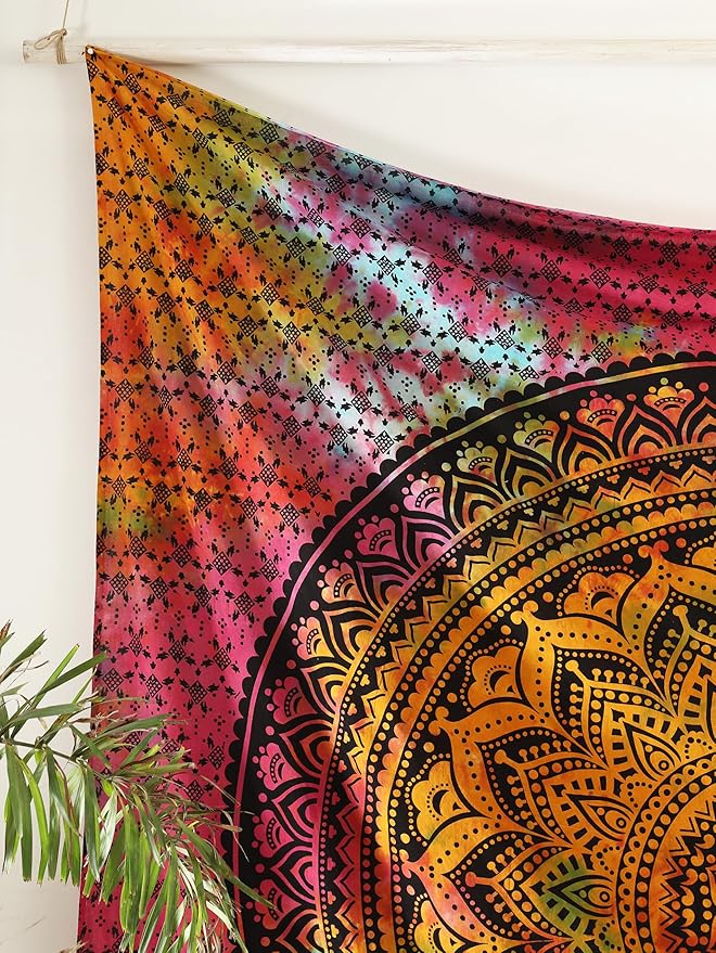 popular handicrafts queen mandala hippie hippy tie dye psychedelic ombre tapestry wall hanging - indian maditation gypsy bohemian dorm room decor multicolor black 81x88 inch