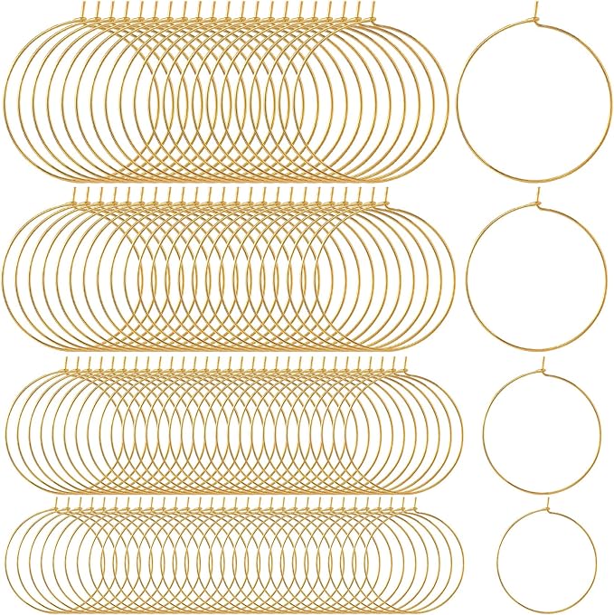 OIIKI 120PCS Earring Beading Hoops for Jewelry Making, 4 Sizes Gold Plated Hoop Earring Findings, Open Hoops, Metal Earring Rings, Round Earring Beading for DIY Jewelry Crafts for Women